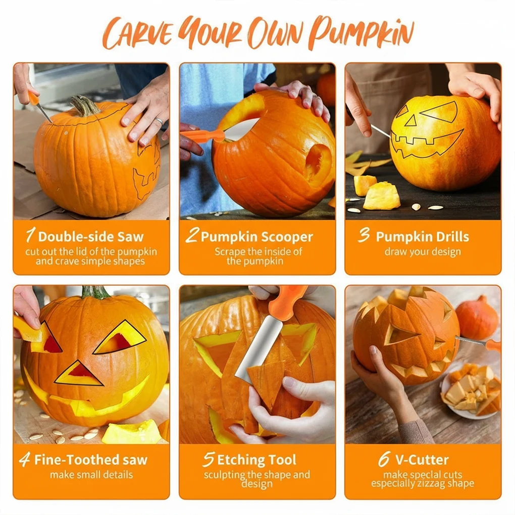 حار! 7 قطعة/المجموعة هالوين اليقطين DIY أدوات نحت سكين الفولاذ المقاوم للصدأ الفاكهة طبق نحت أداة مجموعة #4