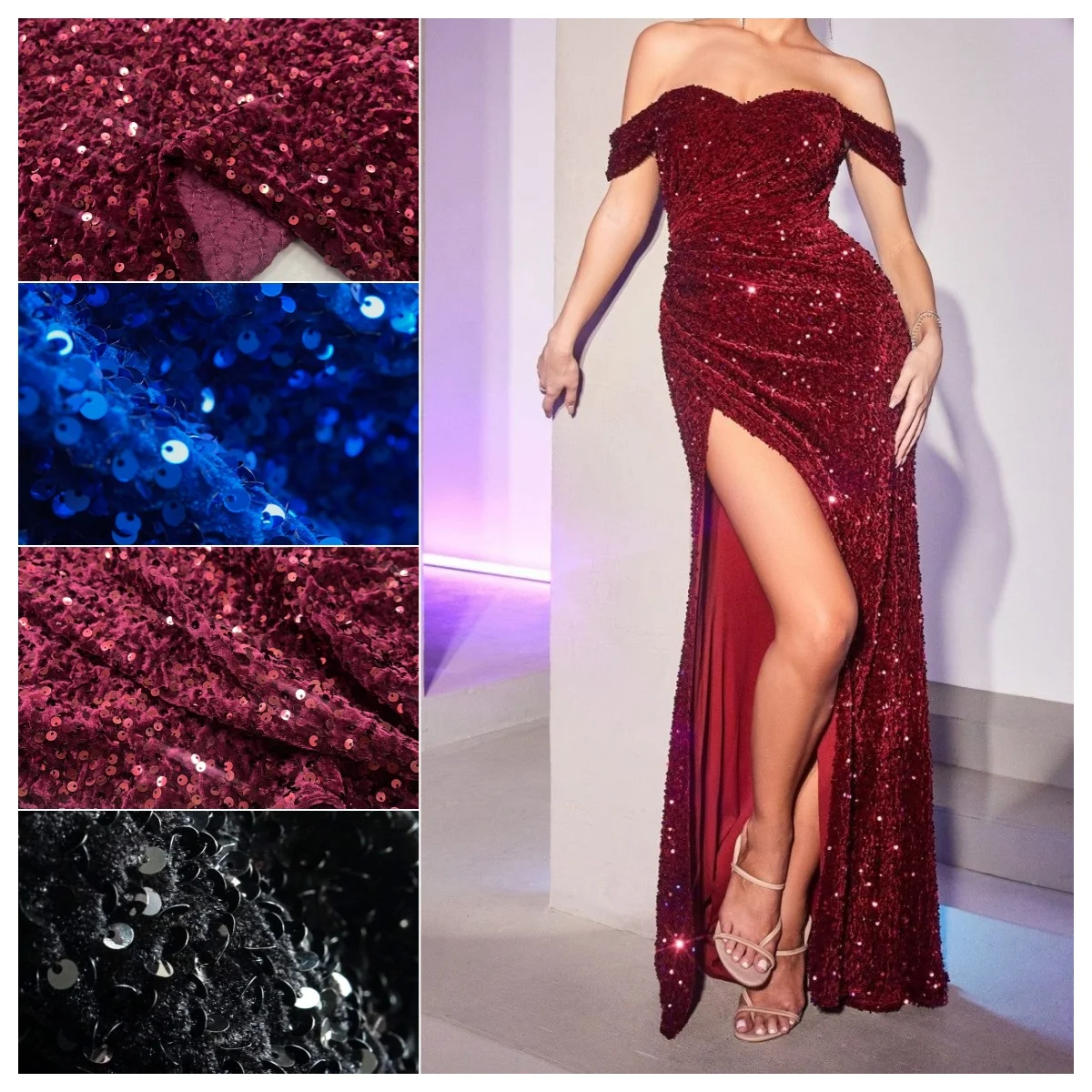 

Плотная плюшевая бархатная ткань с блестящими пайетками, красочная мерцающая, не выпадающая, прочный текстиль для вечерней одежды и праздничных нарядов