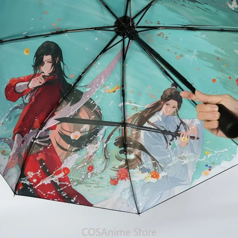 TGCF Hua Cheng Xie Lian Anime Cosplay Eight Bones Opening Closing Fold Umbrella Tian Guan Ci Fu Sunscreen Sunshine Rain Umbrella
