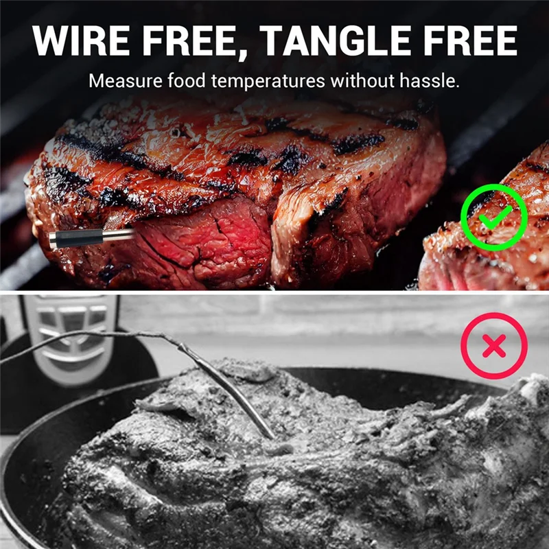 

HRBAJ-беспроводной термометр для еды и мяса, цифровой Bluetooth, двойной зонд, термометр для барбекю с экраном дисплея для духовки-фритюрницы