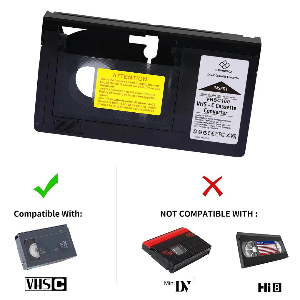Video Conversion Box VHS-C Cassette Converter for JVC for RCA for Panasonic VHS to VHSC SVHS-C Cassette Adapter Not for MiniDV