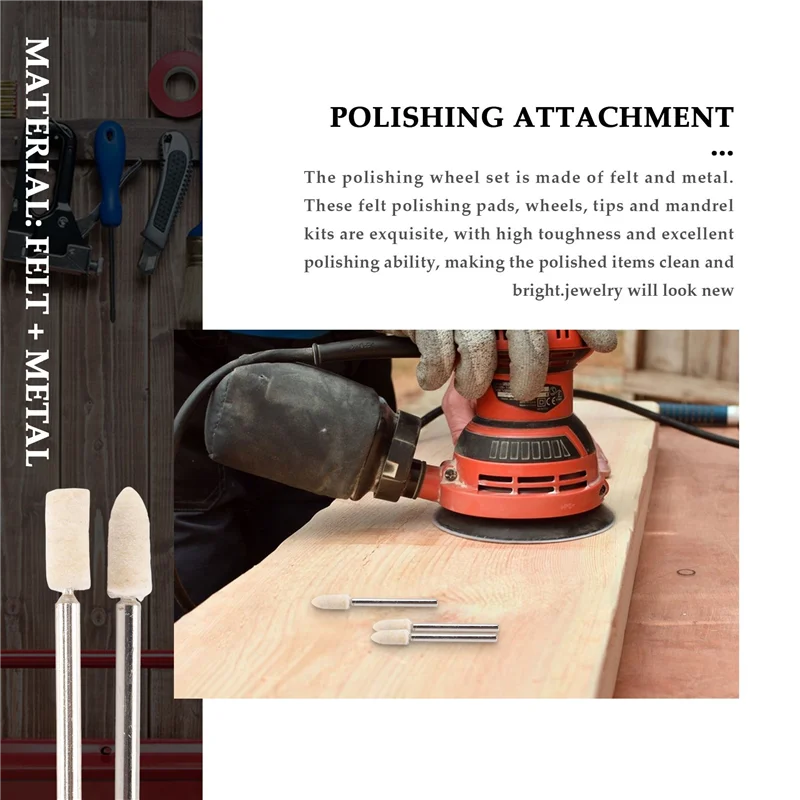ABYN-140 pezzi Set di accessori per lucidatura in feltro Disco per lucidatura in feltro di lana Testine per lucidatura Accessorio per utensili per tornitura