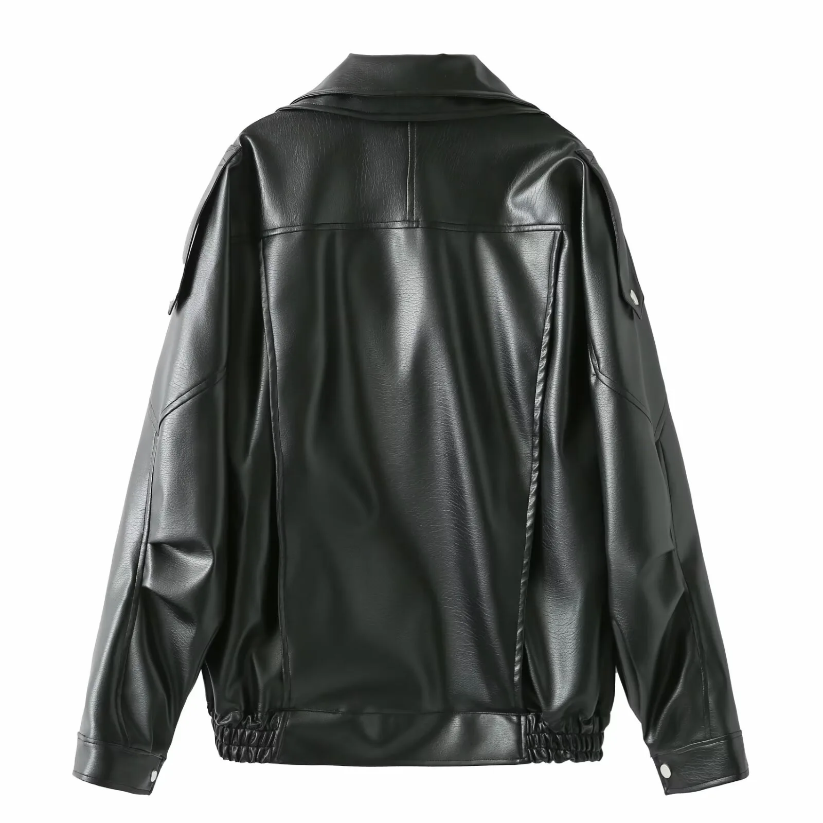 Trendy Loose Designer Women's Leather Jacket Stand Collar Biker Style Trade European And American Fashion