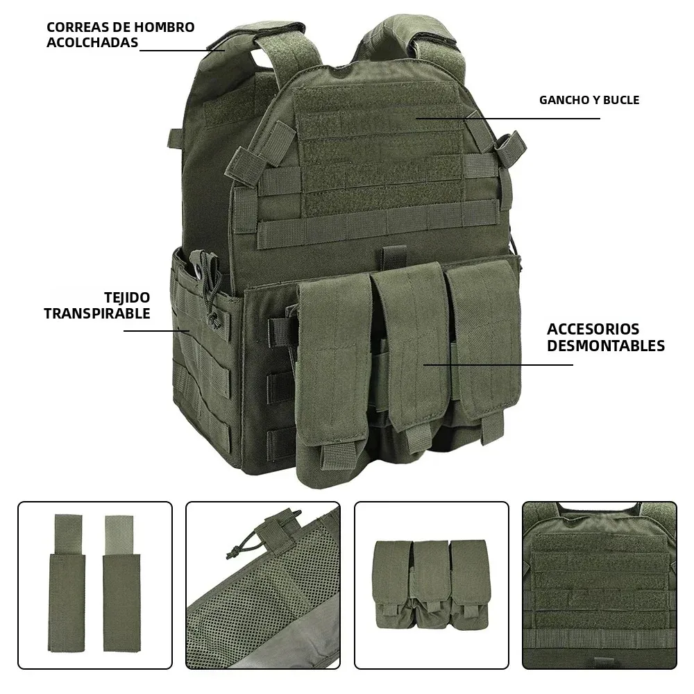 SINAIRSOFT chaleco táctico MOLLE portaplacas con bolsas revistas - imagen 5