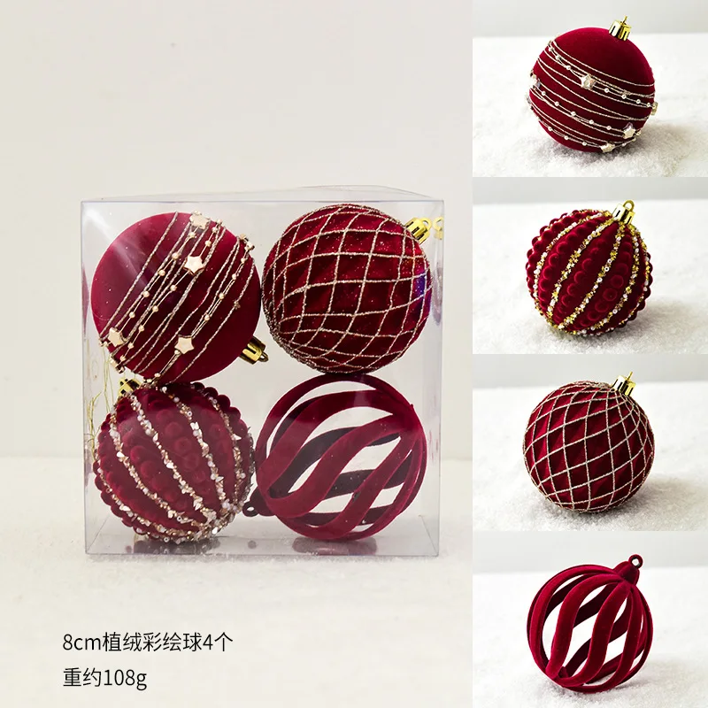 6/12pcs 8cm Wine Red Christmas Ball Ornaments Dark Green Christmas Tree Decoration New Christmas Spheres Pendant Velvet Balls