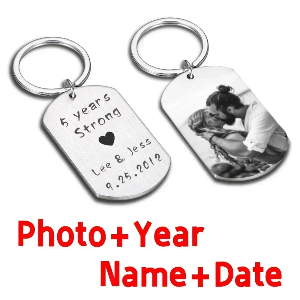 Customization Photo Keychain Couple Keychain Stainless Steel Keychains Laser Diy Engraving Name Date Custom Gift Key Accessories