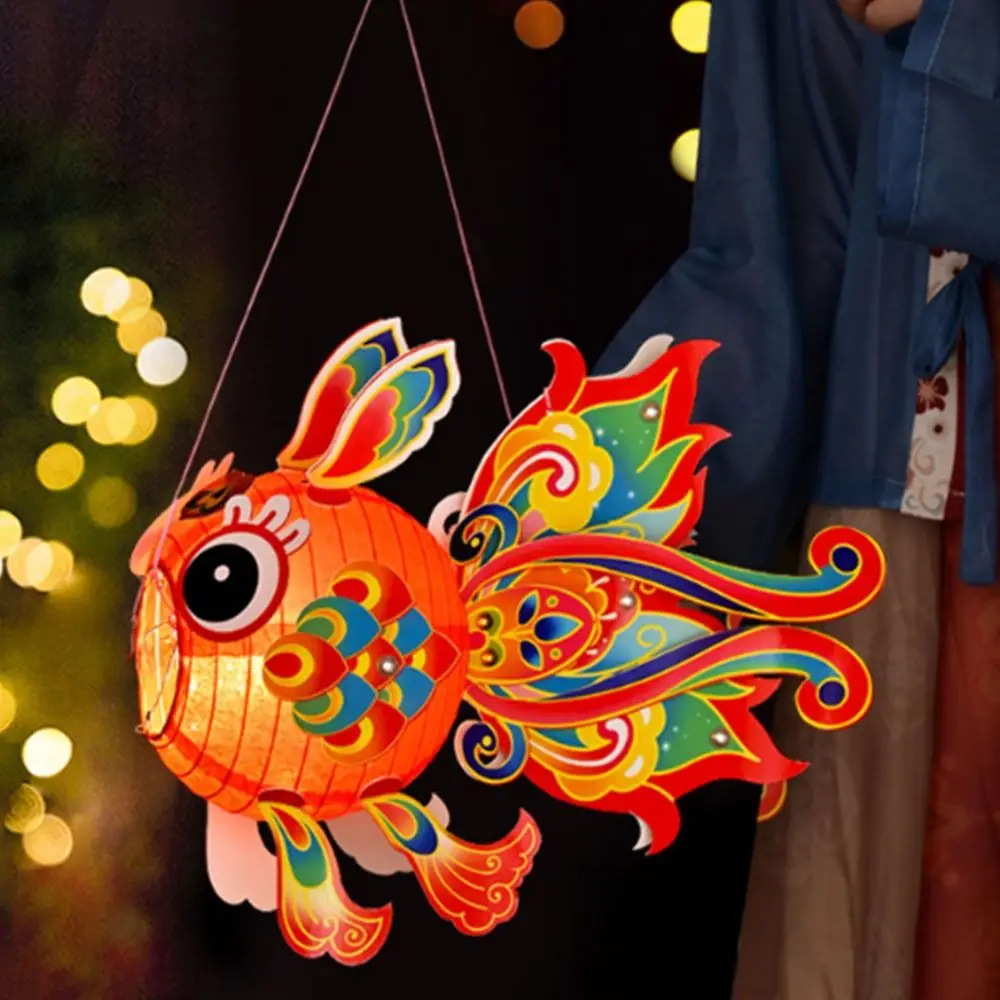 Hand Made Goldfish Lantern DIY Material Bag Manual Middle Autumn Festival Lantern Glowing Good Luck Children's Handheld Lantern