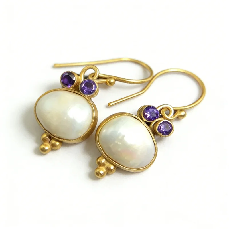 Vintage Oval Inlaid White Stone Earrings Classic Gorgeous Gold Color Metal Purple Zircon Dangle Earrings Jewelry