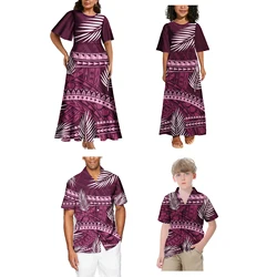 Pacific Island Art Design Father Mother Children Clothes Baby Girl Dresses Customized Matching Family Outfits Samoa Puletasi