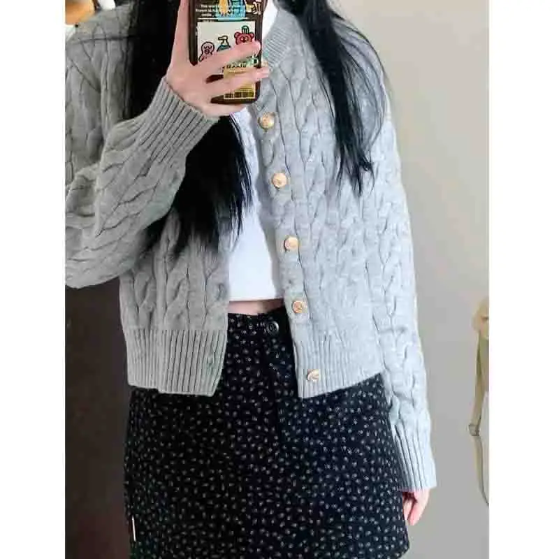 Korean Preppy Style All-match Short Sweater Autumn New Solid Knitted Women\'s Sweater Overcoat Sweet Casual Lady Cardigan 9701