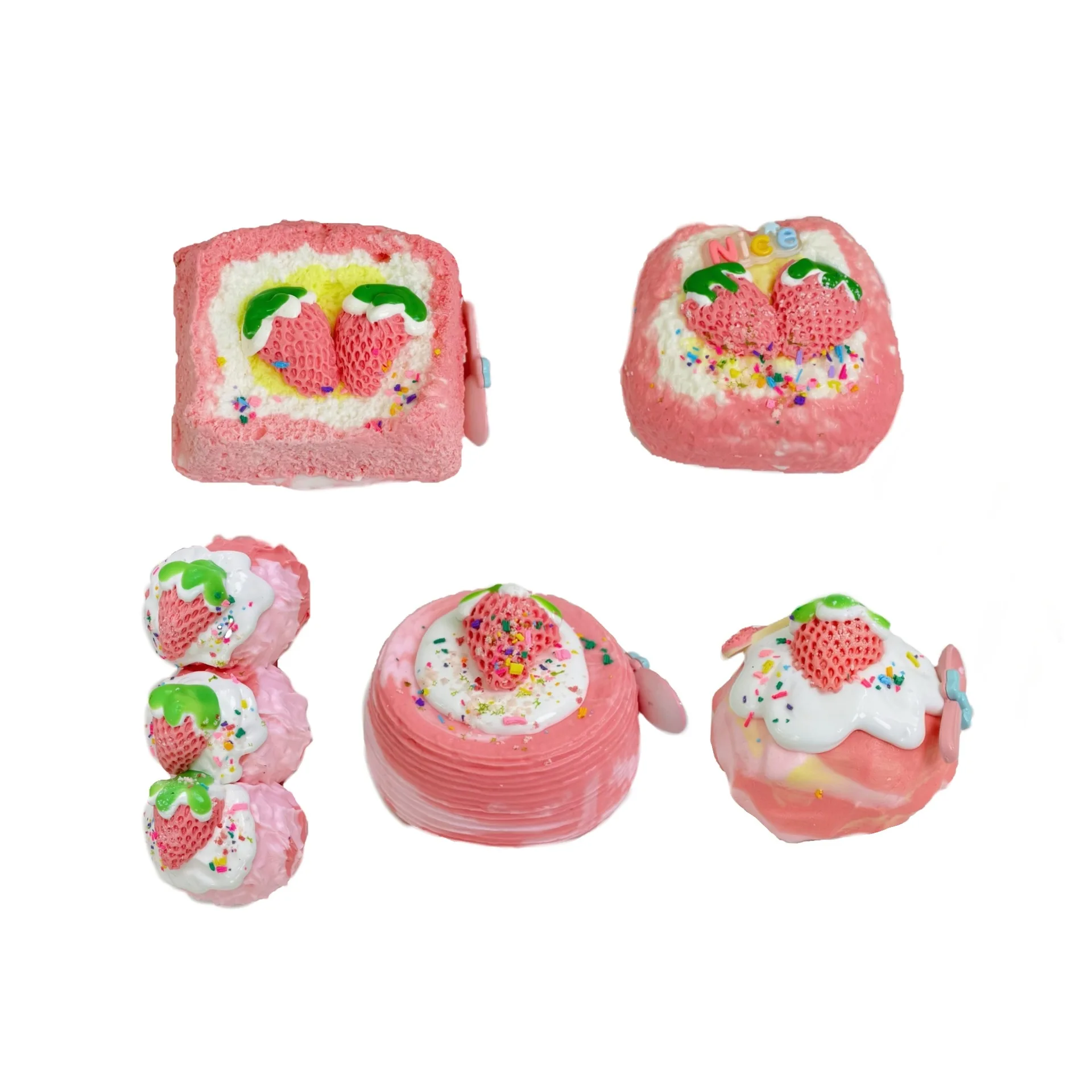 Squisito giocattolo per alleviare lo stress con torta di fragole a doppio strato, pane alla frutta, giocattolo gommoso regalo per ragazza a rimbalzo lento