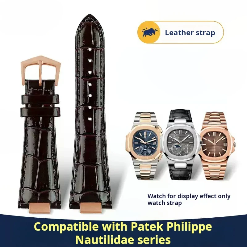 For Patek Philippe Nautilus 5711 5712g 5724 5726 watchband 25X13mm Genuine Leather Watch Strap connector wristband men Bracelet