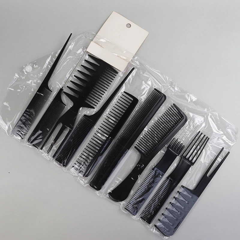 10pcs/set black hair comb set with 10 different designs multifunctional anti-static hair care comb set