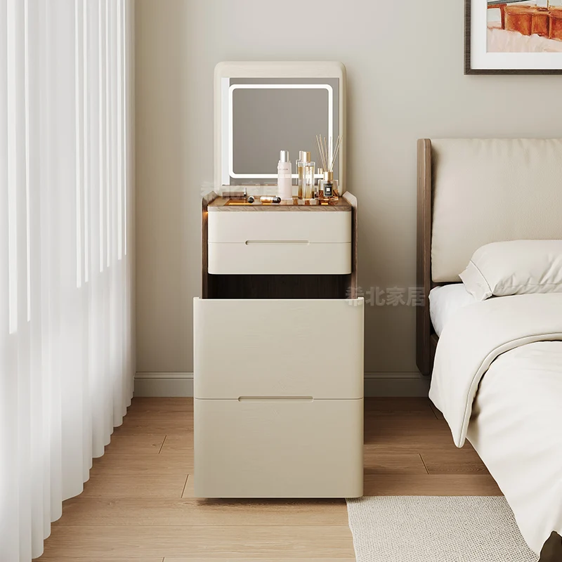 

Bedside table, vanity table, integrated small apartment, bedroom, mini vanity table, small mirror can hide the sense of light
