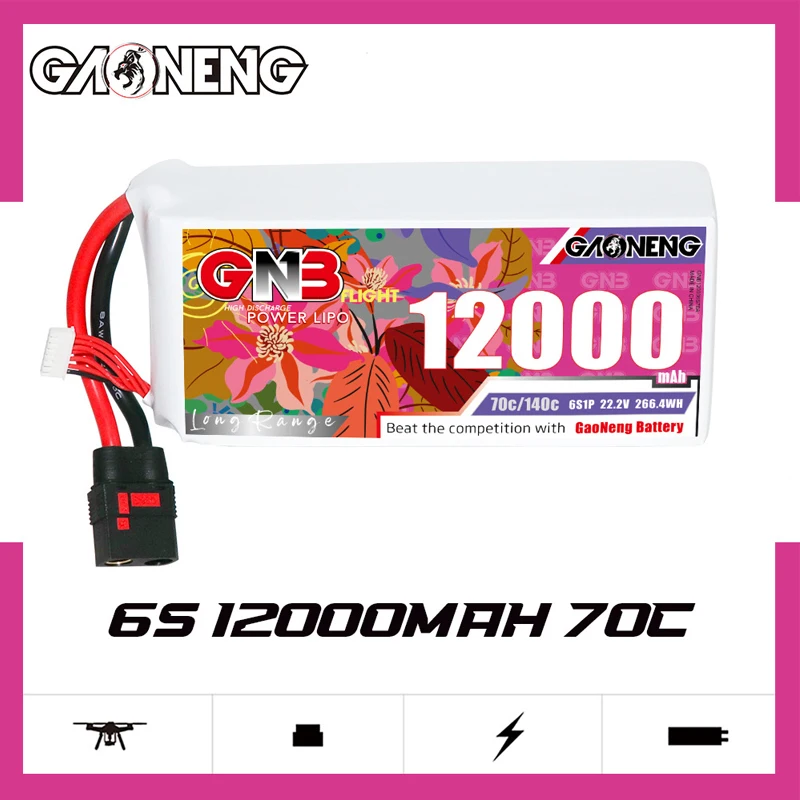 GAONENG GNB LiPo 6S 70C/140C 12000mAh With XT90S QS8 Connector 22.2V RC Lithium Battery for UAV Aircraft Helicopter