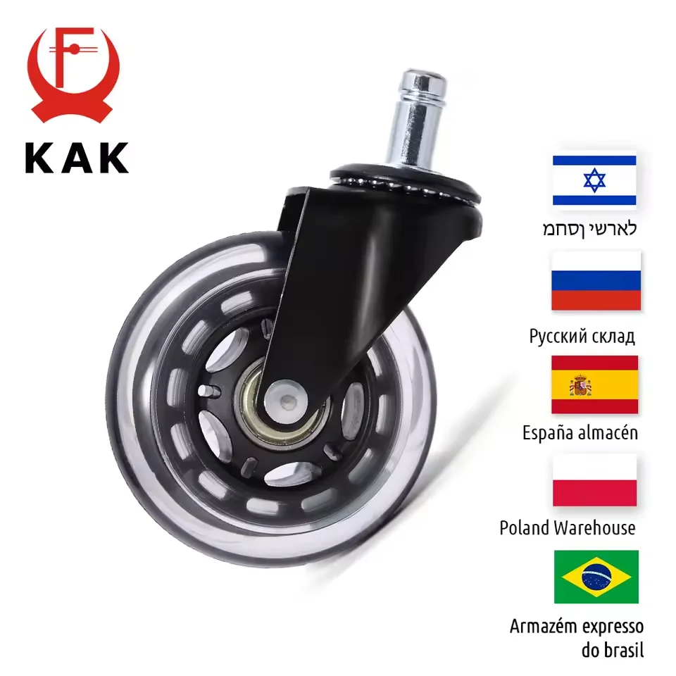 5 uds KAK 3 "rueda silenciosa Universal silla de oficina ruedas de repuesto 60KG ruedas de goma suave rodillo seguro herrajes para ruedas de muebles