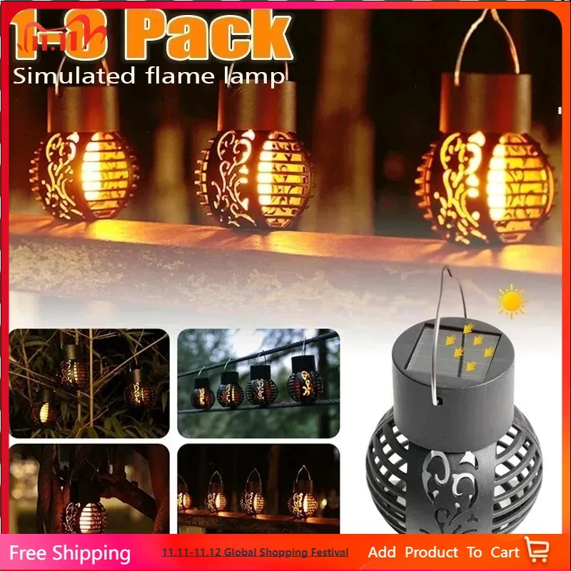 8パックled屋外ソーラーライトガーデンデコレーション炎効果ハンギングランタン防水ledランプパティオガーデンヤード用