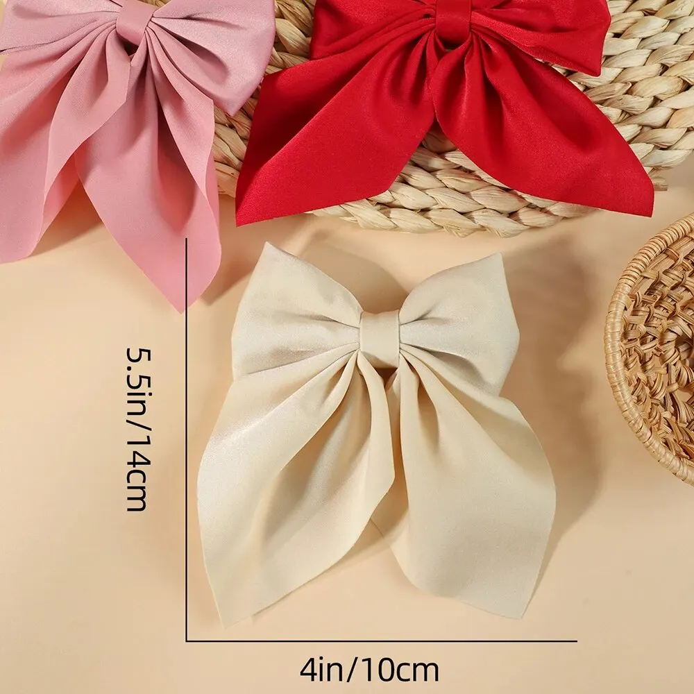 Mixed Color 5pc Ribbon Bow Girls Hair Clips Elegant Solid Color Bow Hair Accessories Hair Clips for Girls Headwear