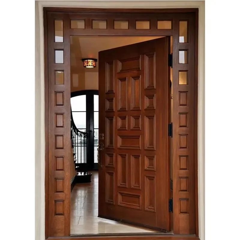 Classic Modern Exterior Main Entrance Wooden Door Heavy Duty Solid Wood Front Door for Home Villa High Quality Durable