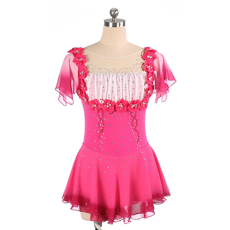 

Customized Children's Adult Figure Skating Dress Girls' Performance Dress Competition Grade Skirt Nylon Gradient Pink Rose Red