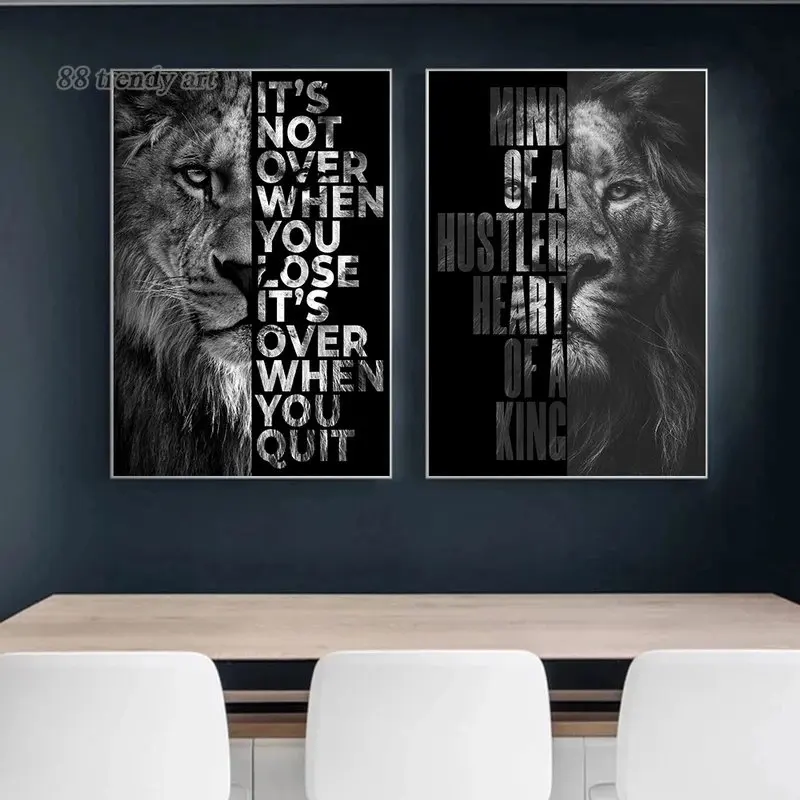 Lion Face Motivational Art Posters Inspirational Qoutes Canvas Painting Modern Office Home Living Room Wall Decor Mural No Frame