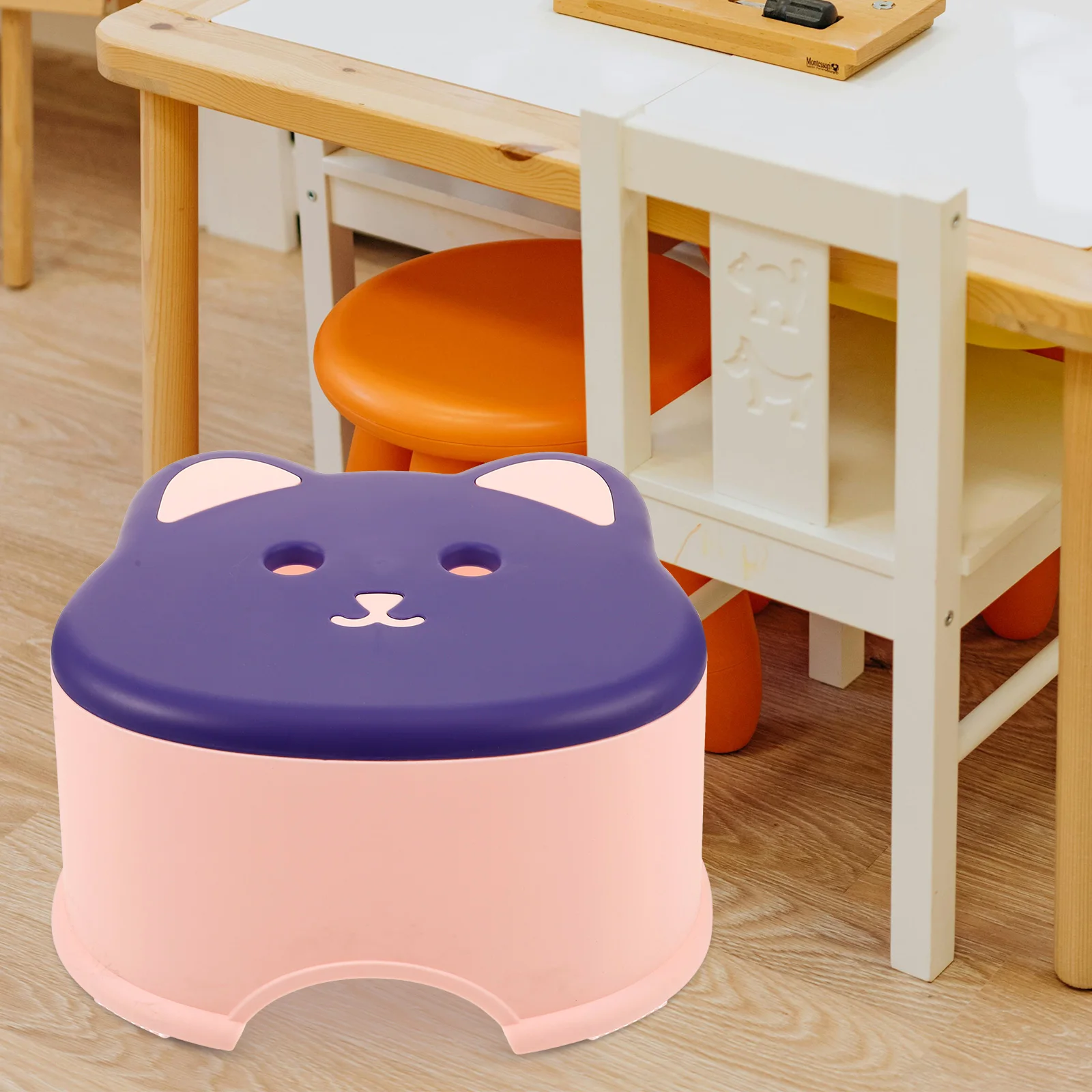

Children Stool Foldable Step Stool for Kids Small Size Deep Purple Pink Anti Slip Durable PP Material Easy Clean Smooth Surface
