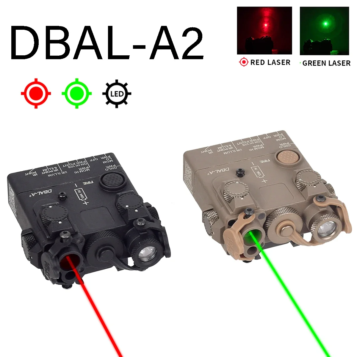 Tactical Airsoft DBAL A2 Red Green Laser Sight Combo IR Light Nylon Weaponlight Rifle Gun 20mm Picatinny Rail Hunting