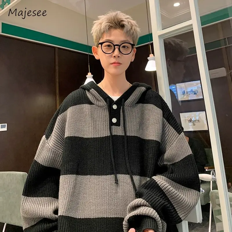 

Pullovers Men Casual Striped Fashion Design Loose Couple Cozy Streetwear Simple Advanced Chic Korean Style All-match Schoolboys