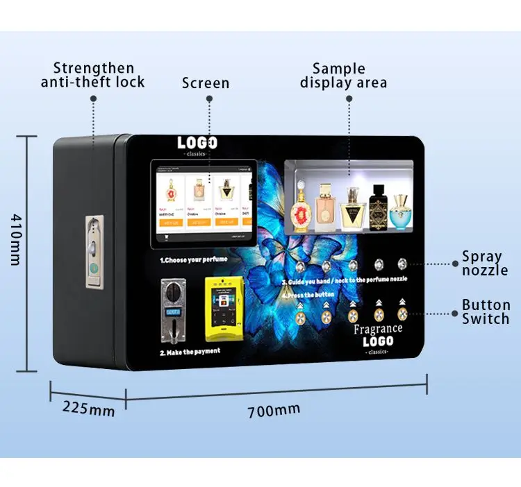 Fully Automatic Perfume Spray Dispenser Credit Card Coin Cash Payment Smart Perfume  Vending Machine FL Customized