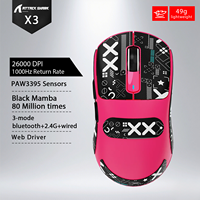ATTACK SHARK X3 Wireless Gaming Mouse Red 49g Ultra Lightweight 26K DPI PAW3395 200h Battery Tri-Mode Bluetooth FPS Mouse
