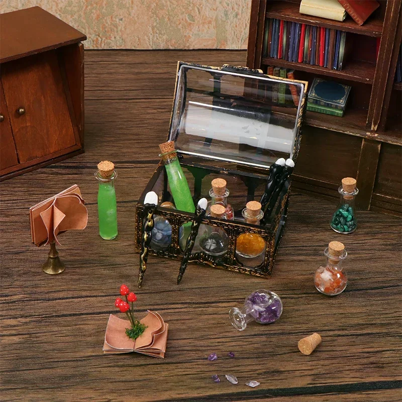 ของตกแต่งบ้านตุ๊กตา ฉากโลกเวทมนตร์ ขวดเวทมนตร์จิ๋ว รุ่นวินเทจ พร้อมไม้กายสิทธิ์ สำหรับตกแต่งบ้านตุ๊กตา ของเล่นเด็กเล่นบทบาทสมมติ ของขวัญ