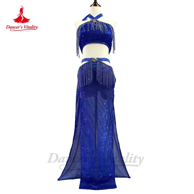 

Belly Dance Performance Costume Set for Women Custom Tassel Top+split Long Skirt 2pcs Adult Chid Oriental Belly Dancing Outfit