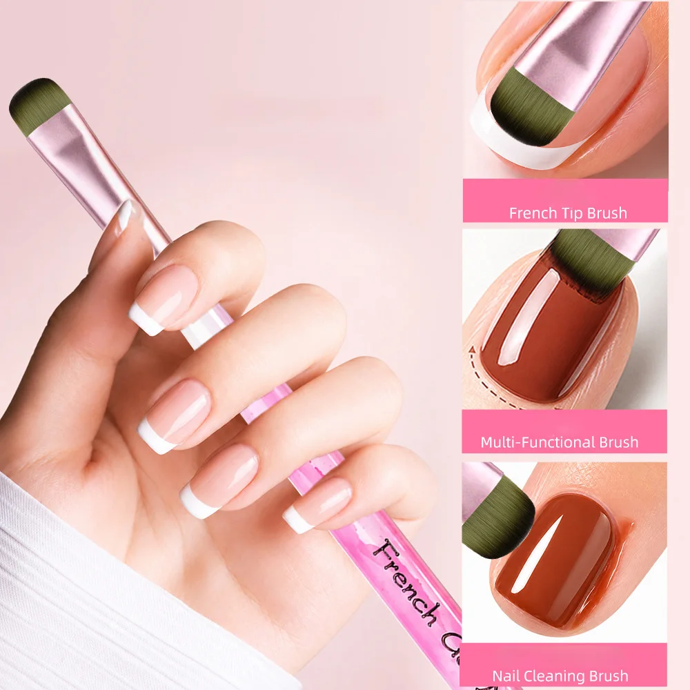 Flacher Gel-Nagelpinsel für French-Nail-Design, UV-Gel-Lack, Acryl-Anwendung, Malen, Reinigen, Aufbaupinsel, Maniküre-Stift, Werkzeug