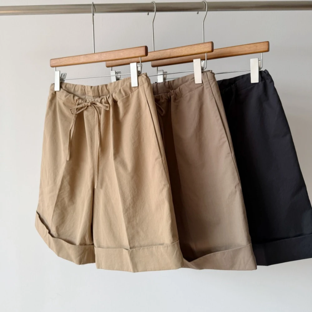 Minimalist Cotton and Cashmere Drawstring Cuffed Casual Shorts for Women