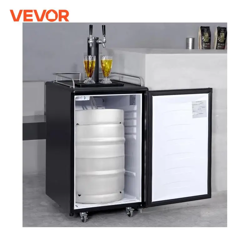 

VEVOR Beer Kegerator Dual Tap Draft Beer Dispenser Full Size Keg Refrigerator with CO2 Cylinder Shelves Drip Tray & Rail Black