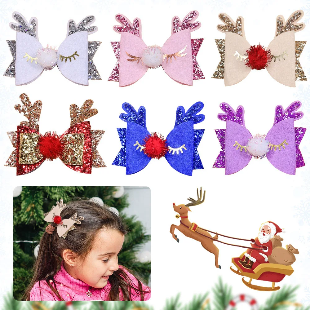 1 Piece Girl Infant Hair Accessories Antler Christmas Hairpins Glitter Edge Clip Glitter Tiara Headwear Toddlers