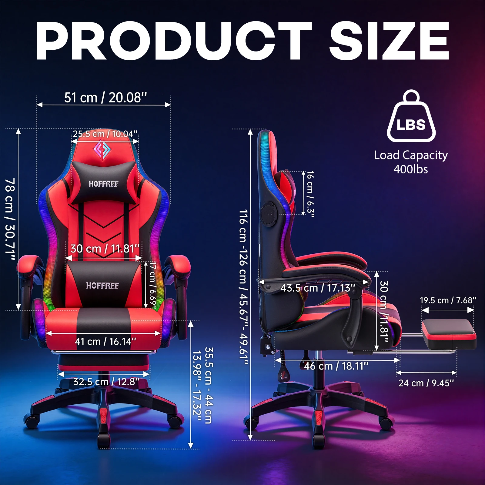 Silla de Oficina Ergonómica para Juegos con Luces LED RGB de Ritmo Musical, Altavoces Inalámbricos, Reposapiés Integrado y Funciones de Masaje, Soporta hasta 400 libras