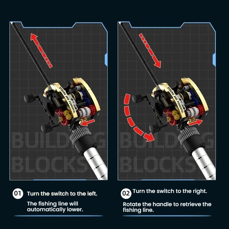 425 Piezas, Bloques de Construcción de Modelo de Carrete de Pesca/ Caña de Pescar, Juguetes MOC, Divertidos Ladrillos de Ensamblaje de Pesca, Herramientas de Pesca Realistas, Regalos para Niños