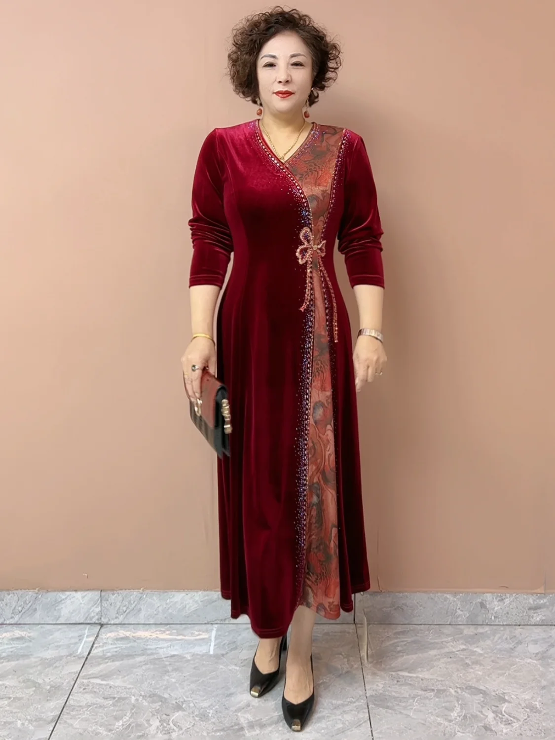 

Ele Long Velvet Qipao Dr for Middle-Aged And ly Mothers Wedding Banquet Drinking Ceremony High Waist Zipper Sle