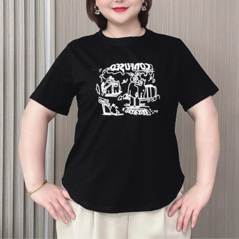 Cotton Short Sleeved T-shirt For Women 2024 Summer New Plus Size Loose Thin Round Neck Tees