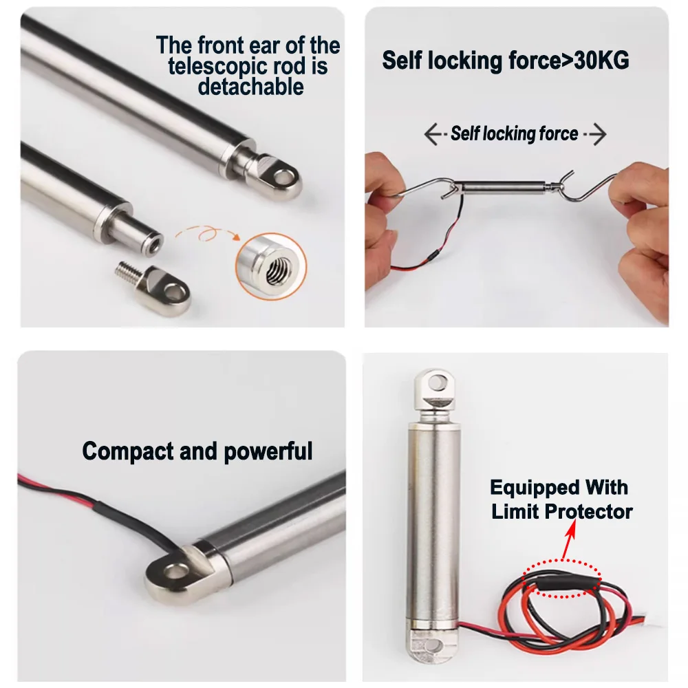Siłownik liniowy mały, 16mm, 12V/24V, wysuwany, typ długopisowy, 10/20/30/50mm, elektryczny pręt napędowy, udźwig 20kg, do ciężarówek RC, samochodów, łodzi, zabawek.