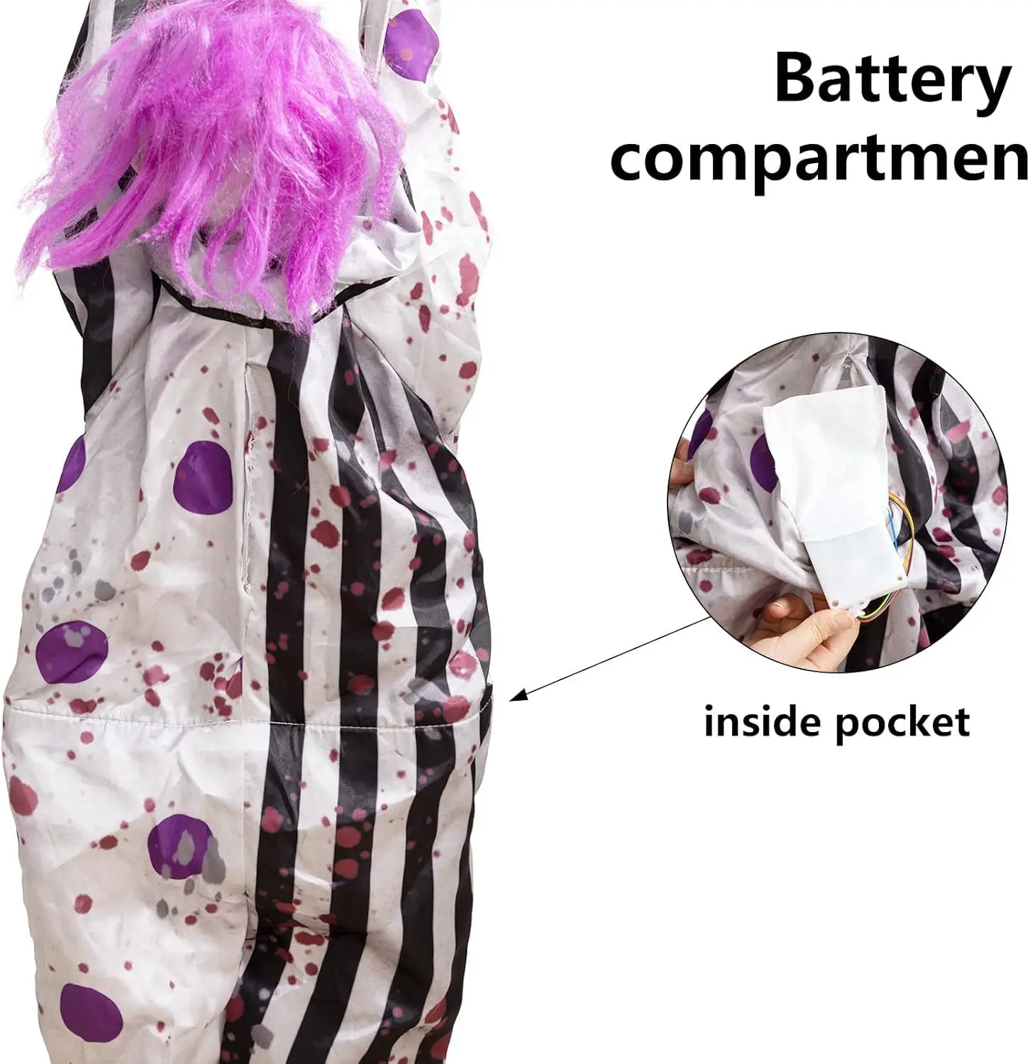Animated Hanging Halloween Clown with Chain and Glowing Eyes description 10