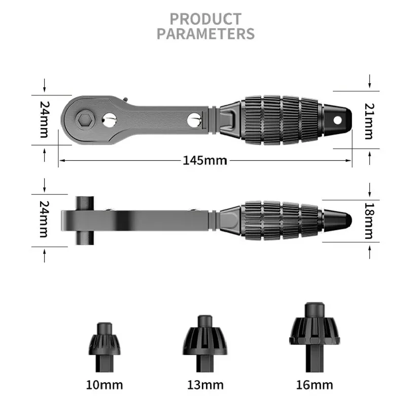 2 In 1 Electric Drill Special Chuck Key Wrench Labor-saving Ratchet Quick Disassembly Three-jaw Key Handgun Drill Accessory
