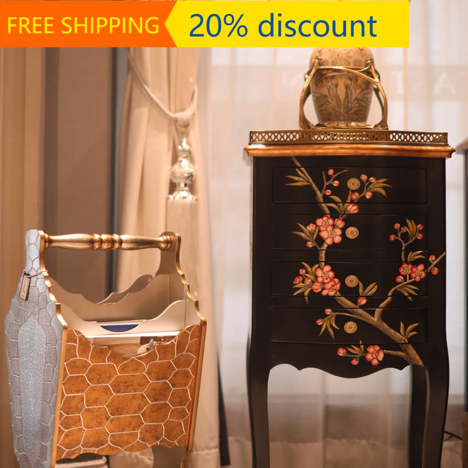 Y132 European solid wood painted bedroom multi-layer storage chest cabinet American home living room storage display side cabine
