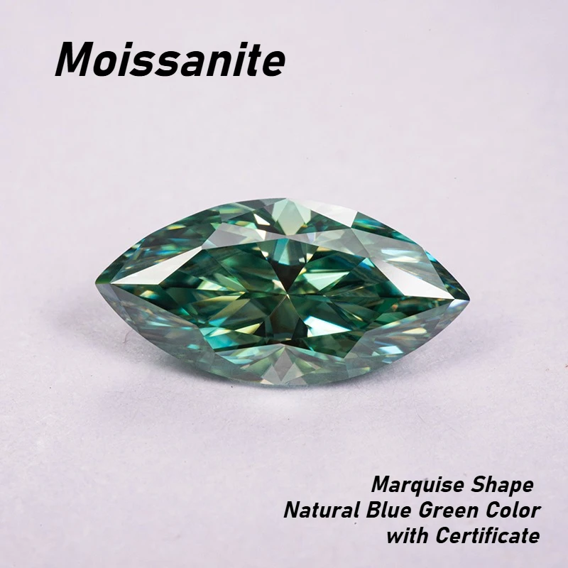 

Moissanite Marquise Shape Natural Blue Green Color VVS1 with Certificate Beads for DIY Charms Jewelry Making Rings Materials