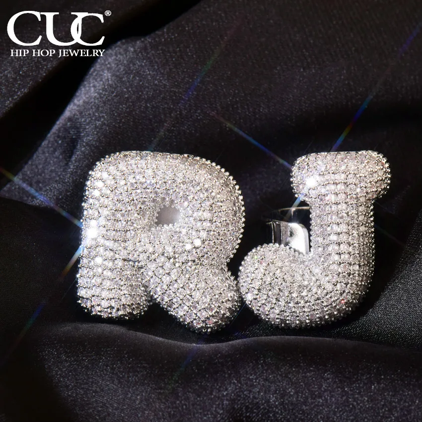 CUC Silver Color Bubble Letter Ring For Men Women Iced Out AAA Zircon RINGS Copper Charm Fashion Hip Hop Jewelry Gift Adjustable