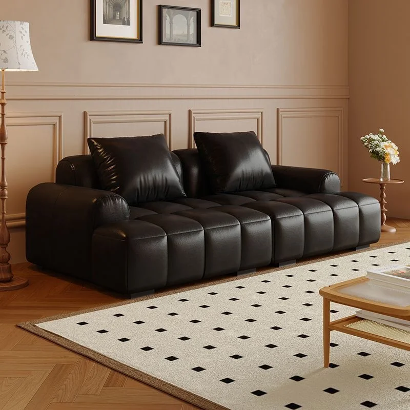 Retro-style Cat-Scratch PU Oil Wax Leather Puff Sofa Set Sponge Straight-Line American-Style Modular Pillow Back Movable Sofa