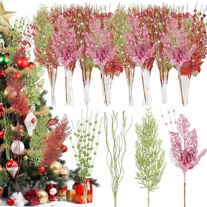 

1Pc Glitter Artificial Berries Stems Christmas Decoration Xmas for Home Decor New Year Christmas Tree Wreath Ornaments Accessory