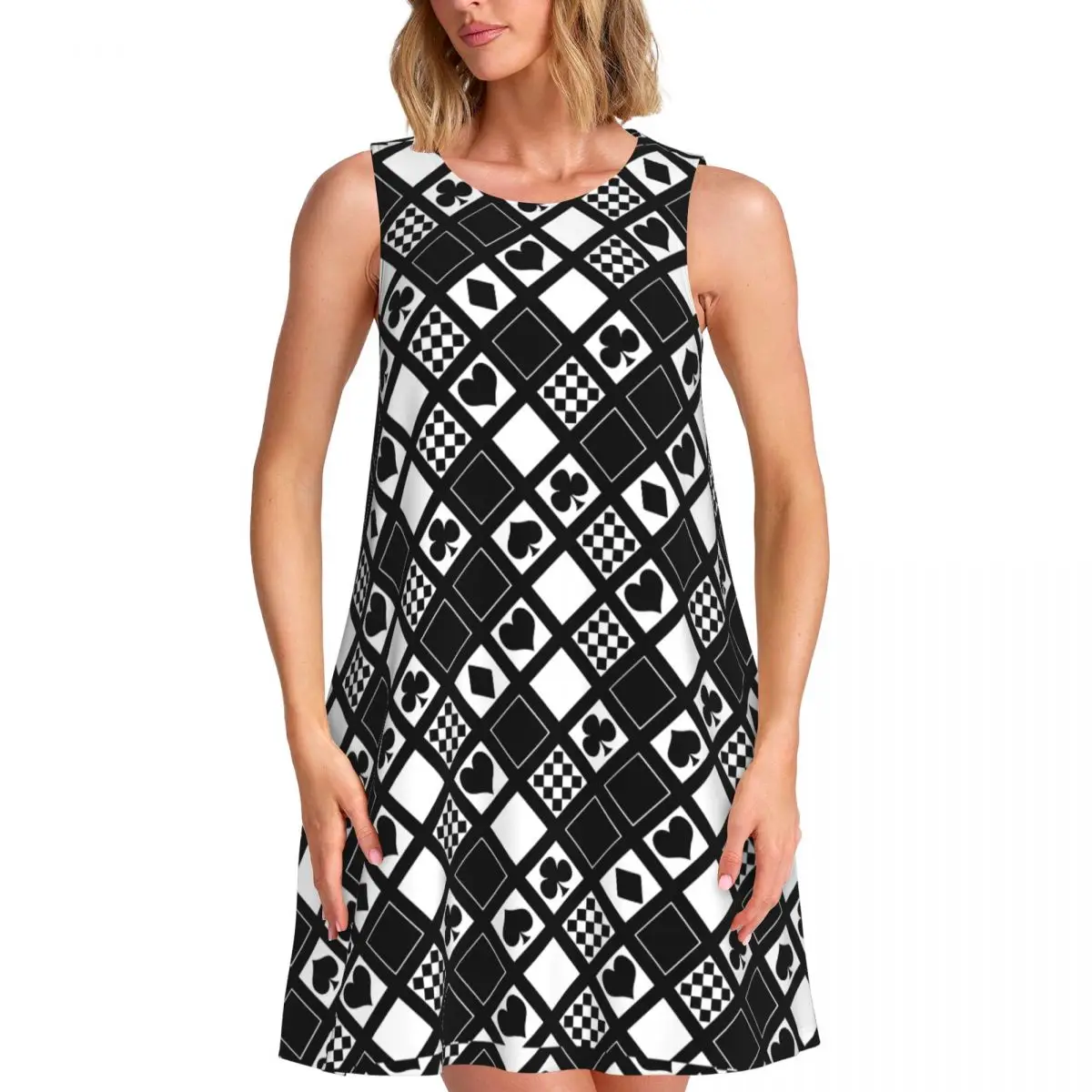 Casino Playing Cards Dress Hearts Crosses Print Elegant Dresses Summer Oversized Casual Dress Cheap Lady Printed Vestido