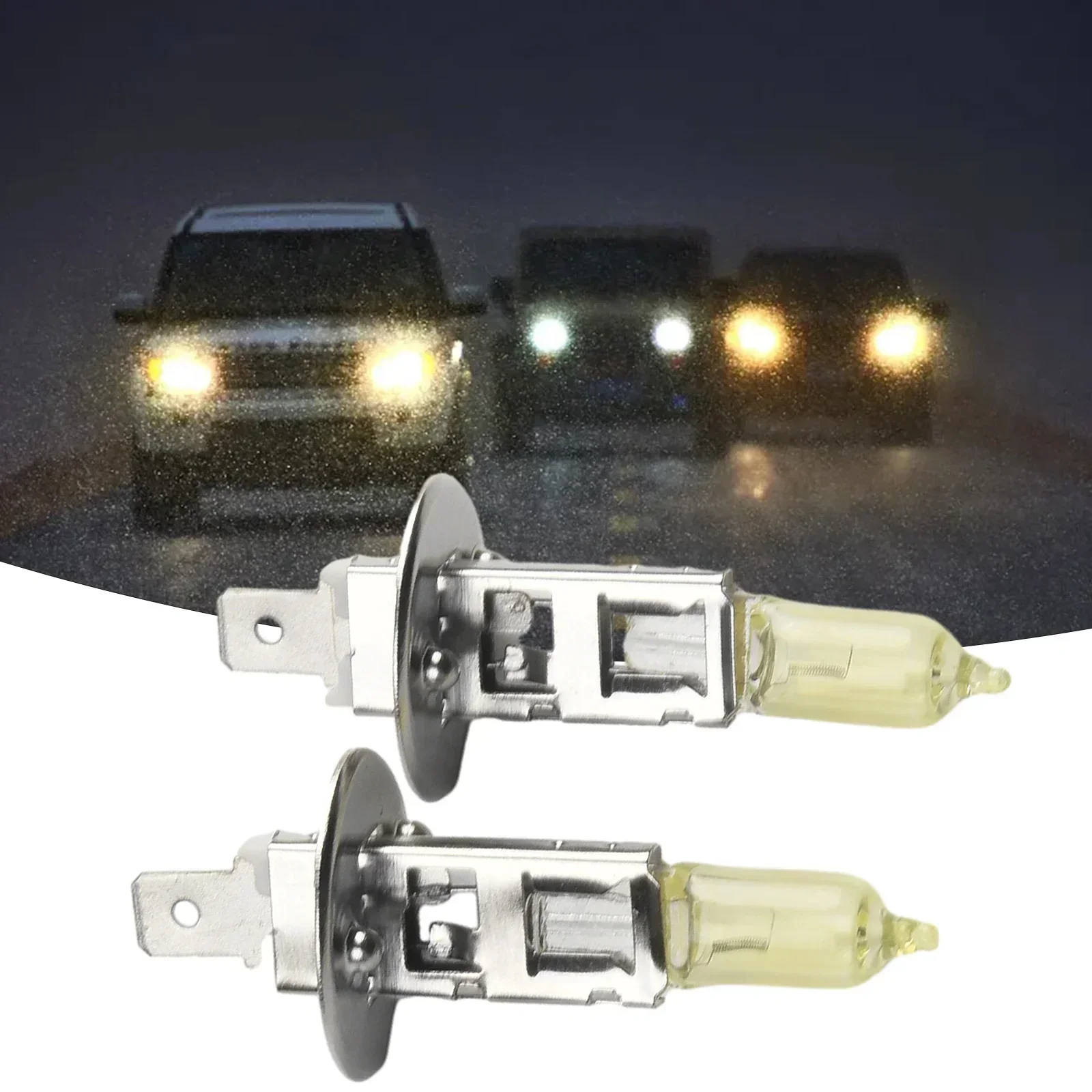 

2pcs Golden Yellow H1 Car Halogen Bulb High Beam Headlight Daytime Running Light 2000LM 100W 3000K 12V-24V DC Accessories